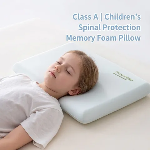Almohada de Espuma de Memoria para Niños Azul Soporte Cervical Ergonómico Transpirable Almohada de Cuello de Rebote Lento para Niños de 3 a 18 Años