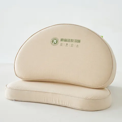 Ergonomic Crescent Kids Pillow Silicone Filling Cotton Linen Cover Breathable Cervical Support For Deep Sleep Children Bedding