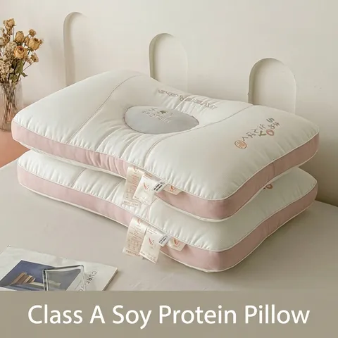 Almohada Ergonómica de Fibra de Proteína de Soja para Protección del Cuello Clase A Antibacteriana Transpirable Núcleo de Almohada Individual para Hogar Hotel Adultos