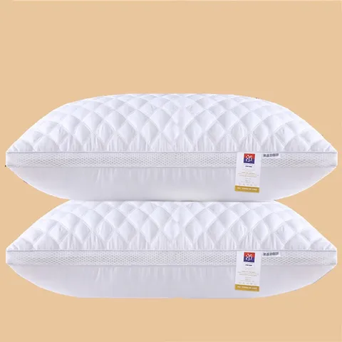 White Quilted Bed Pillow For Sleeping Hotel Quality Breathable Mesh Side Microfiber Fabric Neck Support Soft Fiber Filling