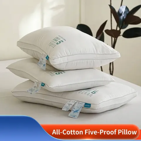 Full Cotton Five-Protection Neck Support Bed Pillow White Heat Transfer Print Waterproof Stain Resistant Hotel Quality Single Dormitory Home Pillow