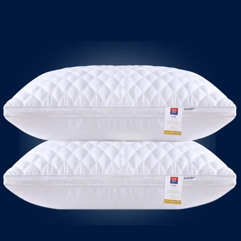 White Quilted Bed Pillow For Sleeping Hotel Quality Breathable Mesh Side Microfiber Fabric Neck Support Soft Fiber Filling