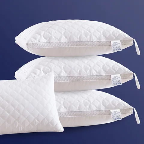 Almohada de Cama de Algodón Acolchada Relleno de Terciopelo de Plumón Lavable Soporte para Cuello Hogar Hotel Adulto Blanco Suave
