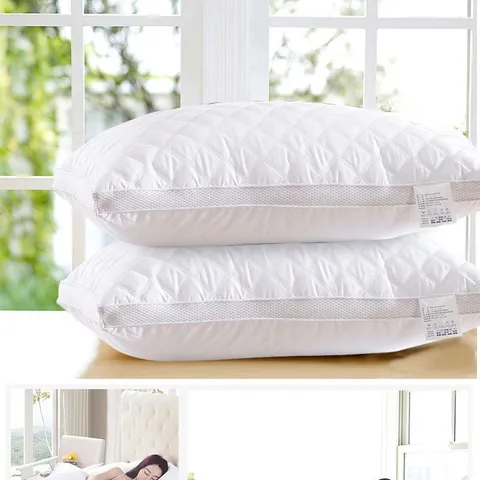 Almohada de Cama de Algodón Acolchada Relleno de Terciopelo de Plumón Lavable Soporte para Cuello Hogar Hotel Adulto Blanco Suave
