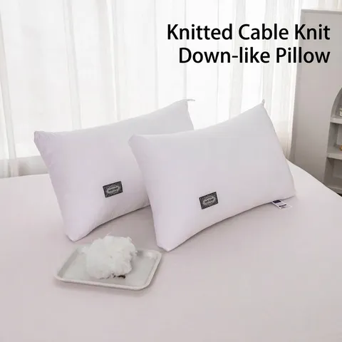 Hotel Quality Knitted Cable Knit Pillow Core Feather Velvet Filling Washable Neck Support White Bed Pillow For Adults Kids
