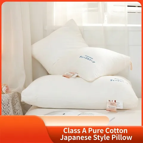 Japanese Style Raw Cotton Hotel Pillow Feather Silk Filling Neck Protection Single White Bedding Minimalist Pillow Core