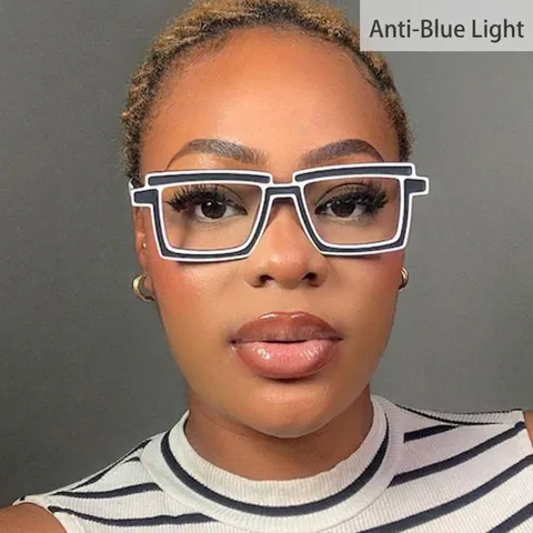 Retro 2D Comic Style Square Frame Clear Glasses TR90 Anti-Blue Light Eyeglasses For Women Men Decorative Fashion Eyewear