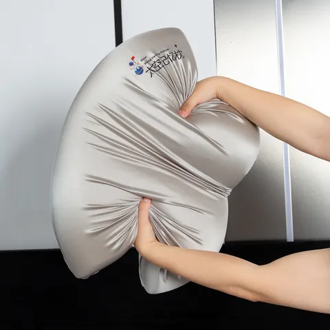 Almohada de Espuma de Memoria Espacial de Seda Refrescante de Verano Rebote Lento Ergonómica Protección de Cuello Almohada para Dormir Adultos Gris