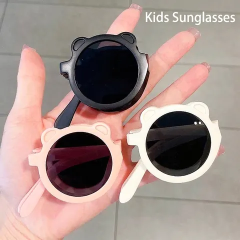 Faltbare Bärenohr Sonnenbrille Für Kinder UV400 Sonnenschutz Rundrahmen Brille Für Kleinkinder Jungen Mädchen Tragbare Mode Brillen