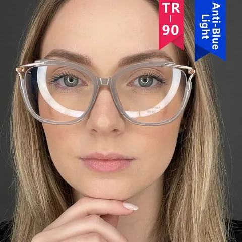 Women Fashion TR90 Square Cat Eye Anti Blue Light Eyeglass Frames Hollow Metal Design Retro Optical Glasses For Daily Office