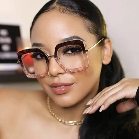 Retro TR90 Large Square Anti Blue Light Glasses Frames For Women Fashion European Style Metal Arm Optical Eyewear Plain Glasses