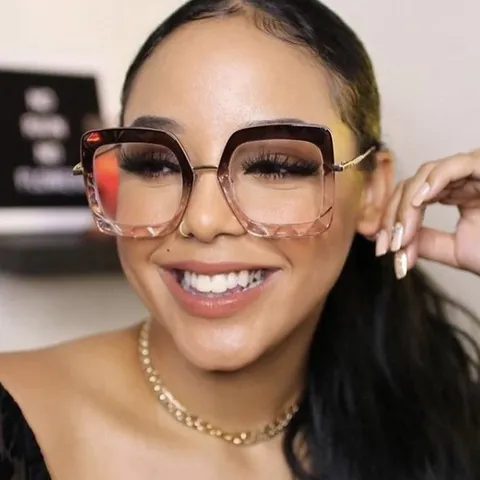 Retro TR90 Large Square Anti Blue Light Glasses Frames For Women Fashion European Style Metal Arm Optical Eyewear Plain Glasses