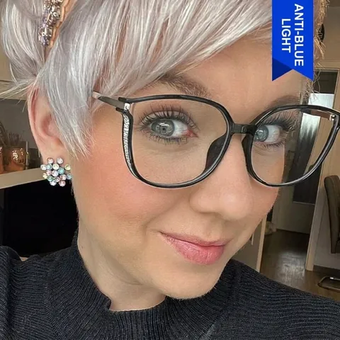 Occhiali da Donna Cat Eye Anti Luce Blu Montatura Vintage Stampato a Iniezione Metallo PC Geometrico Glitter Occhiali Trasparenti per Ufficio