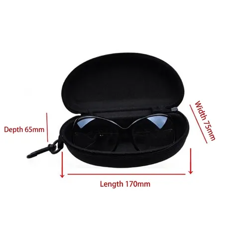Portable Sunglasses Case With Hook Zipper Hard Shell Glasses Protector Box Black Lightweight Plastic Eyewear Container