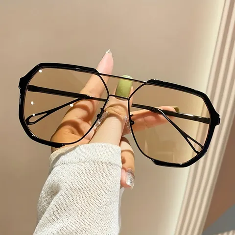 Gafas de Sol de Una Pieza Sobredimensionadas para Mujer Marco de Metal Lente AC Protección UV Moda Escudo Gafas de Sol de Tendencia Estilo Diseñador