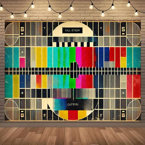 Sfondo Fotografico Monoscopio TV Retrò Barre di Colore SMPTE Stile Industriale Vintage Arazzo da Parete in Poliestere per Studio Fotografico