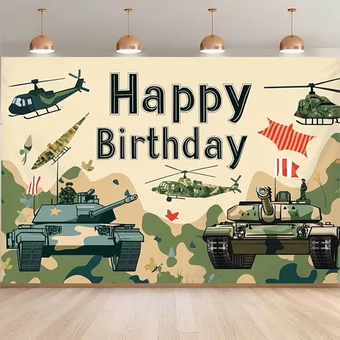 Camo Military Tank Birthday Photography Backdrop For Boys Party Decor Polyester Mechanical Theme Happy Birthday Photo Background