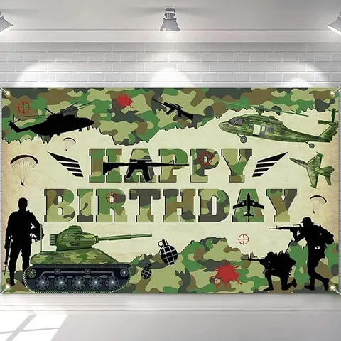 Camo Military Tank Birthday Photography Backdrop For Boys Party Decor Polyester Mechanical Theme Happy Birthday Photo Background