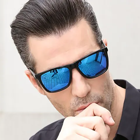 Gafas de Sol de Moda para Hombre Montura Cuadrada de PC Lentes de Espejo de Acrílico UV400 Exterior Conducción Ciclismo Pesca Gafas para Hombre