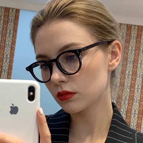Retro Round Optical Glasses Frame For Women Men Small Frame Korean Fashion Clear Lens Eyeglasses With Metal Stud Decorations