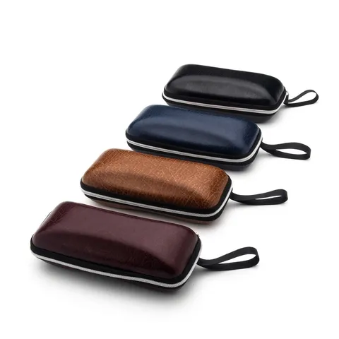 Portable PU Leather Glasses Case Zipper Hard Shell Sunglasses Box With Lanyard Eyewear Protector For Travel Daily Men Women