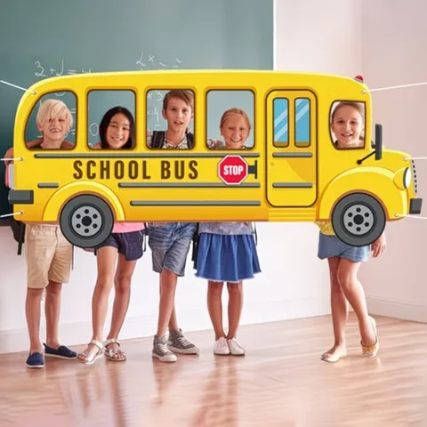Cartoon Yellow School Bus Shaped Backdrop Back To School Party Decorations Photo Booth Props Pongee Background Cloth For Kids