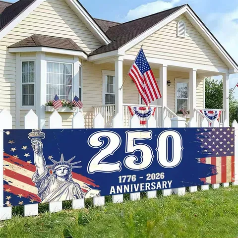 USA 250ste Jubileum Spandoek Vrijheidsbeeld Print Onafhankelijkheidsdag Tuin Decoratie Polyester Herdenkingsbanner Achtergrond