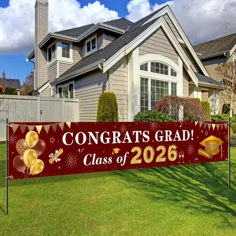 Congrats Grad Class Striscione Laurea Decorazione Poliestere Stampato Esterno Campus Festa Sfondo Festone Celebrazione Accessorio