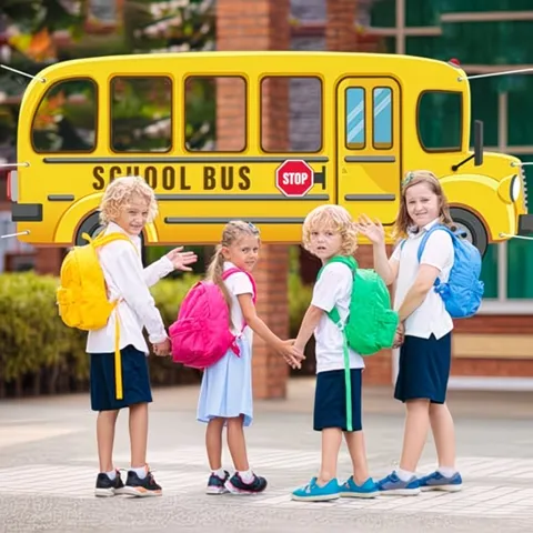 Cartoon Yellow School Bus Shaped Backdrop Back To School Party Decorations Photo Booth Props Pongee Background Cloth For Kids