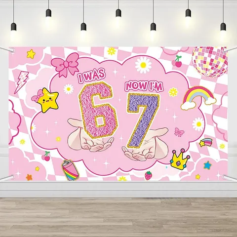 7th Birthday Photography Backdrop I Was 6 Now I'm 7 Disco Retro Y2K Theme Kids Party Decoration Polyester Background Cloth Banner