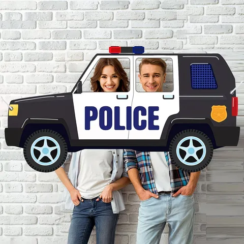 Cartoon Police Car Shaped Cutout Background Cloth Kids Birthday Party Photo Prop Pongee Fabric Banner Wall Decoration