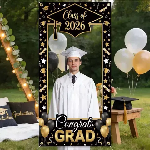 Klasse Von 2026 Abschluss Fotohintergrund Hohl Foto Rahmen Requisiten Glückwunsch Absolvent Banner Pongee Party Dekoration