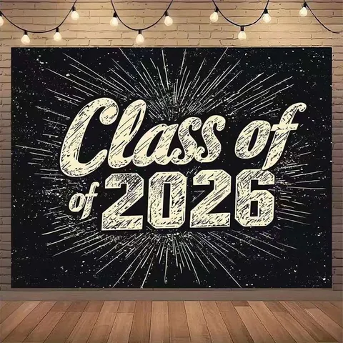 Class Of 2026 Graduation Backdrop Gold Black Balloons Stars Congratulations Party Photography Background Banner Decor For Student