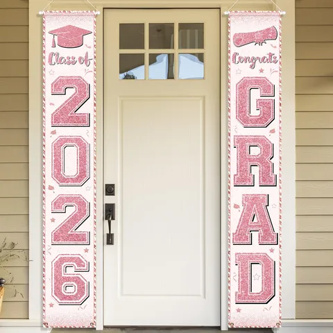 Striscione da Portico per Stagione Laurea Rosa Glitter Congratulazioni Insegna Portico Decorazione Porta Ingresso Festa