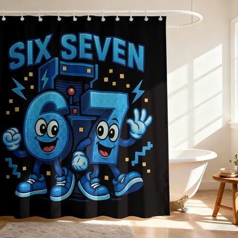 Wasserdichter Polyester Duschvorhang Badezimmer Digitaldruck Cartoon Nummer Muster Sichtschutz Für Das Badezimmer Zuhause