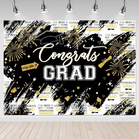 Congrats Grad Graduation Backdrop Party Decoration Polyester Banner Congrats Graduate Celebration Photography Background Cloth