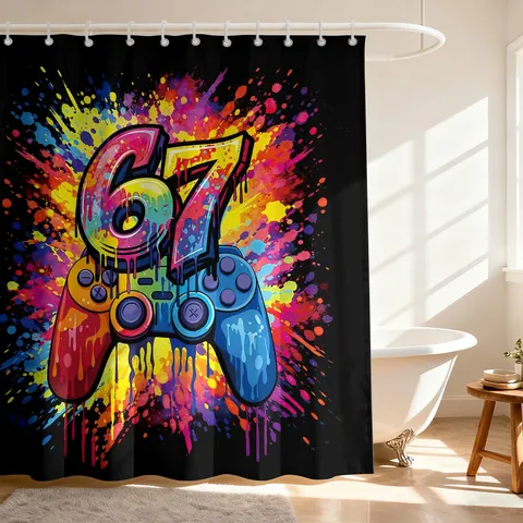 Wasserdichter Polyester Duschvorhang Badezimmer Digitaldruck Cartoon Nummer Muster Sichtschutz Für Das Badezimmer Zuhause