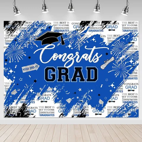 Congrats Grad Graduation Backdrop Party Decoration Polyester Banner Congrats Graduate Celebration Photography Background Cloth