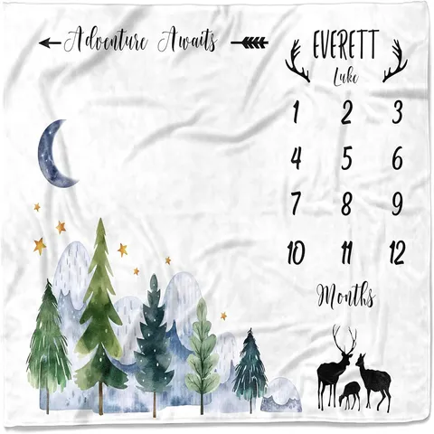 Watercolor Forest Baby Milestone Blanket Monthly Growth Photography Record Soft Polyester Adventure Awaits Infant Backdrop Blanket