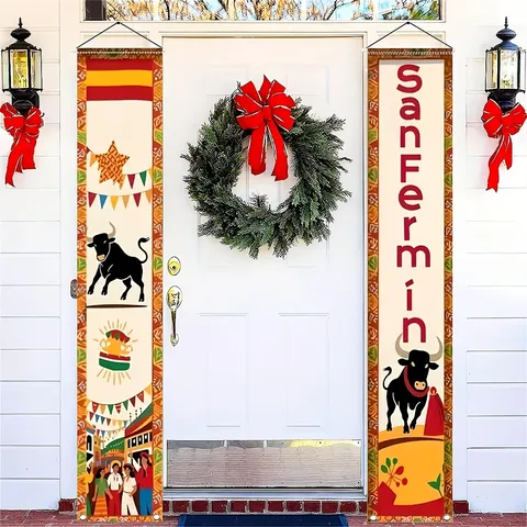 Spanje San Fermín Stierenvechten Thema Verandabanner Festivalfeest Decor Polyester Hangende Vlag Paar Voor Tuiningang Werf