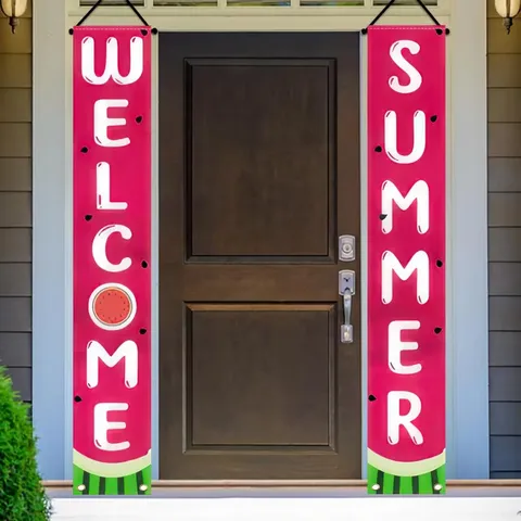 Summer Watermelon Porch Banner Welcome Summer Door Sign Decorative Hanging Flag For Home Garden Party Outdoor Wall Decor