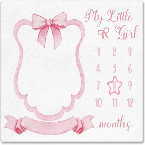 Pink Bow Baby Milestone Blanket For Photography Background Newborn Girl Monthly Growth Record Polyester Fleece Photo Prop