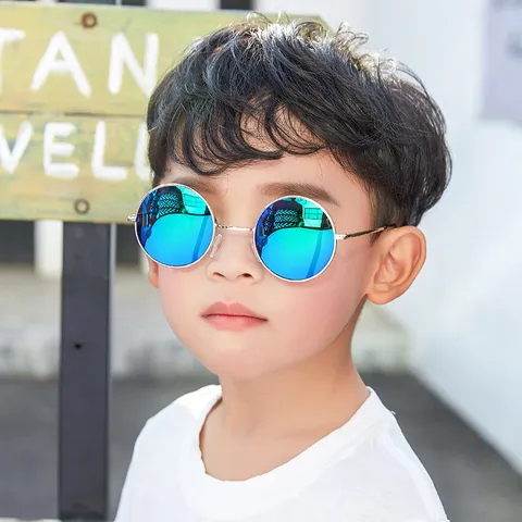 Retro Runde Kinder Sonnenbrille Metallrahmen UV400 Spiegelgläser Jungen Mädchen Mode Augenmode Baby Kleinkind Brille