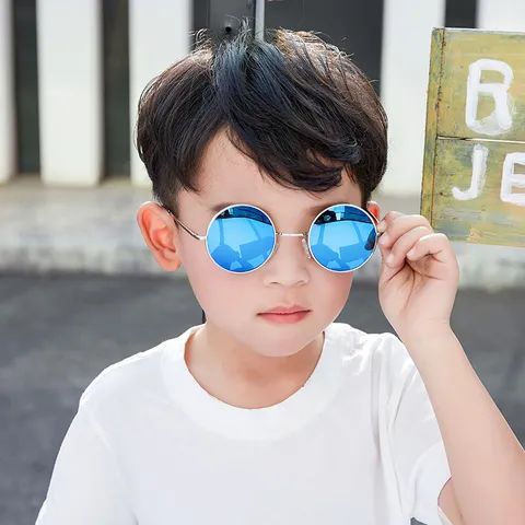 Retro Runde Kinder Sonnenbrille Metallrahmen UV400 Spiegelgläser Jungen Mädchen Mode Augenmode Baby Kleinkind Brille