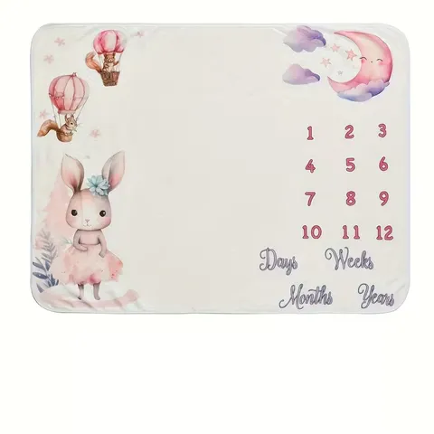 Baby Milestone Blanket Newborn Monthly Growth Tracker Cute Rabbit Theme Soft Polyester Photography Prop Memorial Blanket