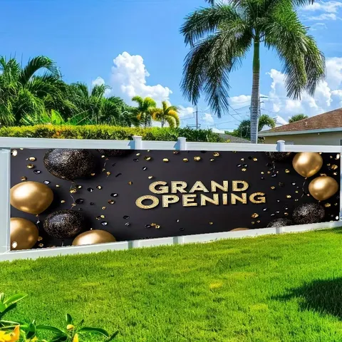 Zwart Goud Grand Opening Banner Ballon Pailletten Print Decoratie Polyester Ophangdoek Openingsceremonie Feest Achtergrond