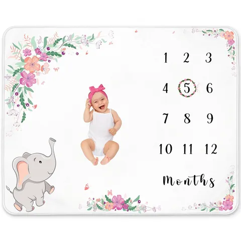 Baby Monthly Milestone Blanket For Newborn Photography Background Props Peach Skin Fabric Floral Growth Recording Blanket