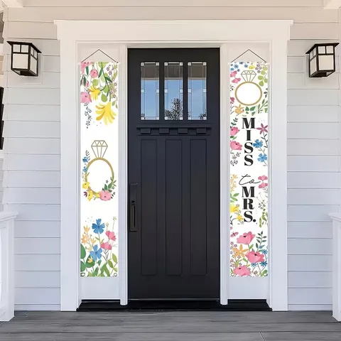 Wedding Porch Banner Floral Diamond Ring Miss To Mrs Romantic Door Hanging Decoration For Bridal Shower Engagement Party Decor