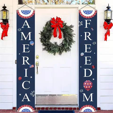Πατριωτικό Σετ Πανό Ημέρα Ανεξαρτησίας America Freedom Κρεμαστή Σημαία Εξωτερικού Χώρου για Διακόσμηση Σπιτιού Αυλής