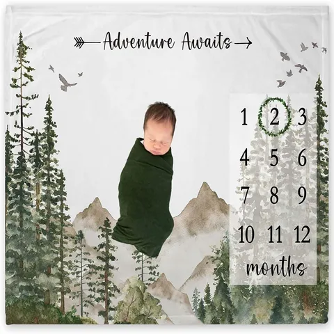 Forest Adventure Baby Milestone Blanket Soft Peach Skin Polyester Growth Chart Monthly Photography Backdrop For Newborn Gift